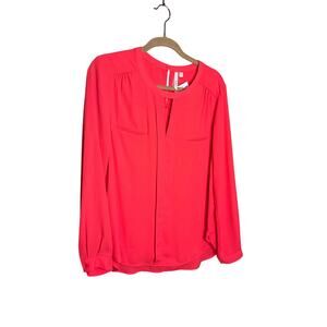 Bellatrix Long‎ Sleeve Blouse Keyhole Front Pullover Neon Pink Womens Size L NWT
